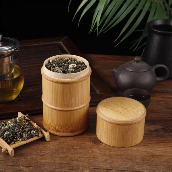 Boîte de rangement en bambou naturel pour aliments, thé, épices et noix - bocal organisateur écologique pour la cuisine. – Image 13