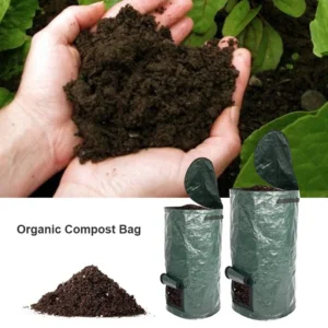 Composteur de Jardin 35x60cm – Sac Écologique de Fermentation Bio avec Fermeture Éclair et Doubles Poignées – Poubelle à Compost Pliable