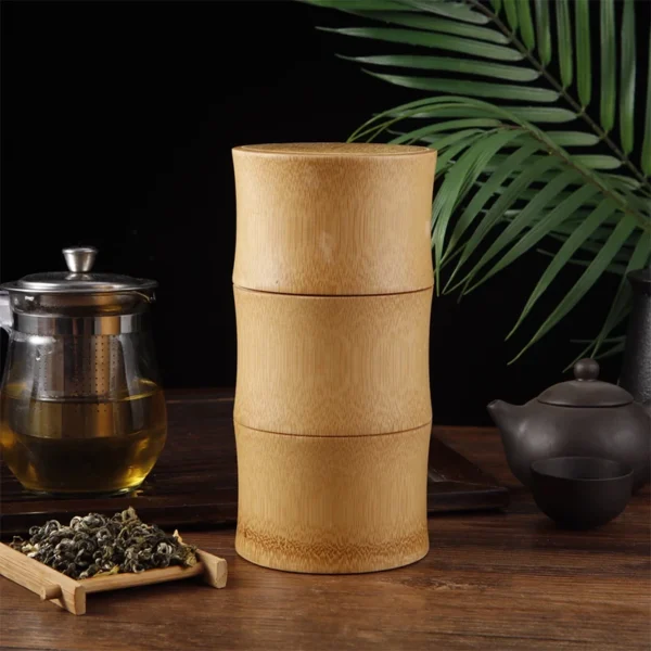 Boîte de rangement en bambou naturel pour aliments, thé, épices et noix - bocal organisateur écologique pour la cuisine. – Image 8