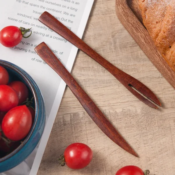 Fourchette en bois de bambou pour cuisine, ustensile de table, idéale pour desserts, salades, cadeau de maison – Image 4