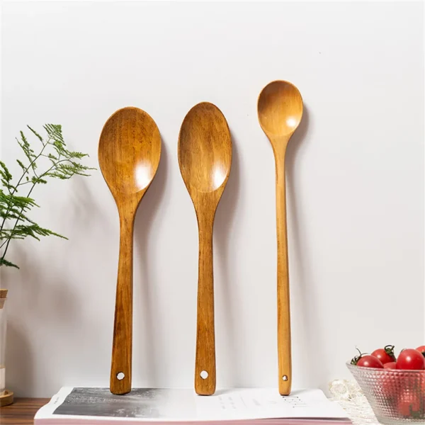 Cuillère en Bois en Bambou - Ustensile de Cuisine pour la Cuisson, Soupe, Thé, Service de Restauration - Vaisselle en Bois pour la Cuisine – Image 3