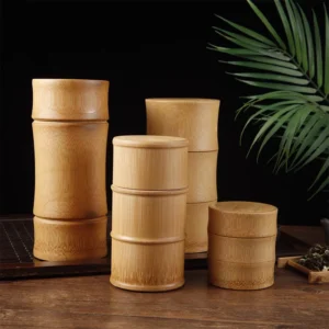 Boîte de rangement en bambou naturel pour aliments, thé, épices et noix – bocal organisateur écologique pour la cuisine.