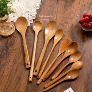 Cuillère en Bois en Bambou – Ustensile de Cuisine pour la Cuisson, Soupe, Thé, Service de Restauration – Vaisselle en Bois pour la Cuisine