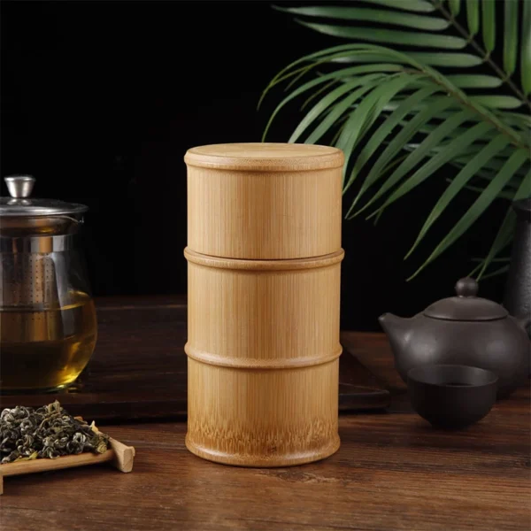 Boîte de rangement en bambou naturel pour aliments, thé, épices et noix - bocal organisateur écologique pour la cuisine. – Image 19