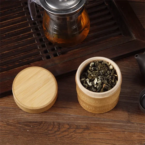 Boîte de rangement en bambou naturel pour aliments, thé, épices et noix - bocal organisateur écologique pour la cuisine. – Image 14