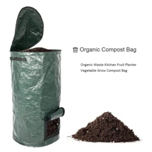 Composteur de Jardin 35x60cm – Sac Écologique de Fermentation Bio avec Fermeture Éclair et Doubles Poignées – Poubelle à Compost Pliable