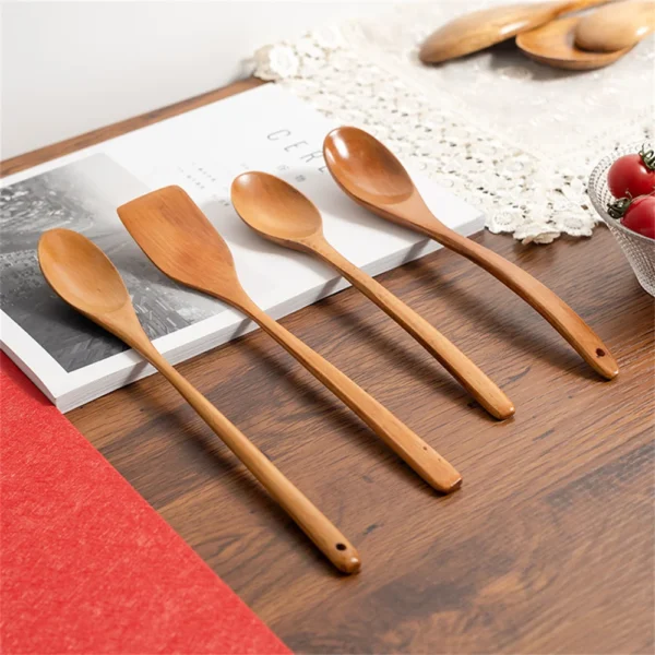 Cuillère en Bois en Bambou - Ustensile de Cuisine pour la Cuisson, Soupe, Thé, Service de Restauration - Vaisselle en Bois pour la Cuisine