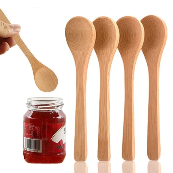 Cuillères en Bambou - 6/1 Pièces - Ustensiles de Cuisine en Bois pour le Thé, Café, Condiments et Service - Idéales pour la Cuisine et la Maison