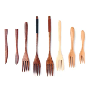 Fourchette en bois de bambou pour cuisine, ustensile de table, idéale pour desserts, salades, cadeau de maison