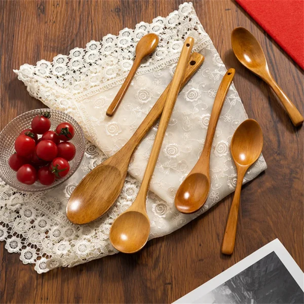 Cuillère en Bois en Bambou - Ustensile de Cuisine pour la Cuisson, Soupe, Thé, Service de Restauration - Vaisselle en Bois pour la Cuisine – Image 5