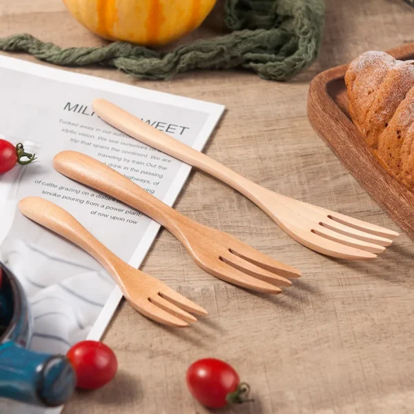 Fourchette en bois de bambou pour cuisine, ustensile de table, idéale pour desserts, salades, cadeau de maison – Image 5
