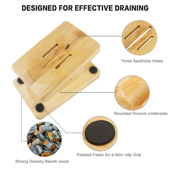 GOALONE Natural Bamboo Soap Dish Original Ecological Wooden Soap Dish Holder Container Tray Bathroom Home Decoration Accessories – Image 3